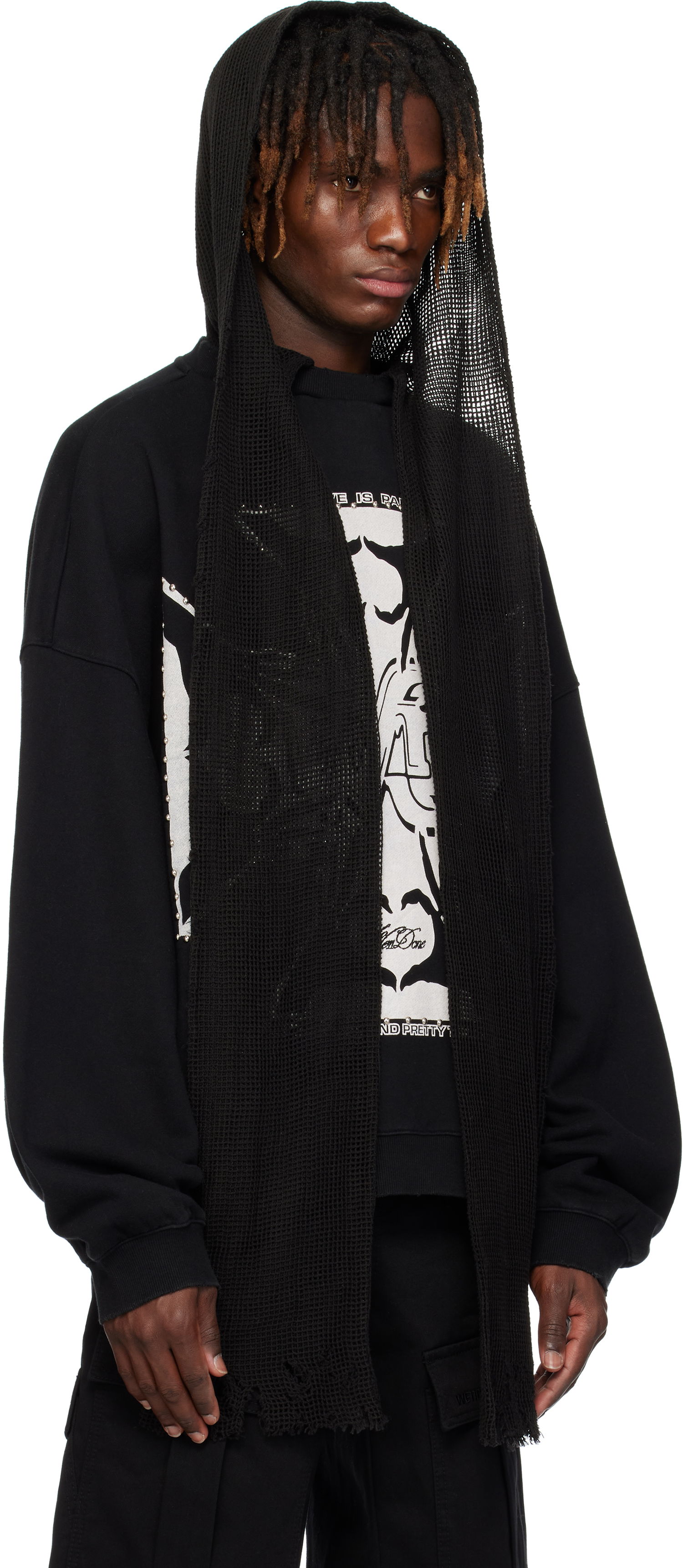 Sweatshirt We11done We11done Heart-Cross Long-Sleeved Muffler Hoodie Sort | WD-TH0-25-845-U-BK, 1
