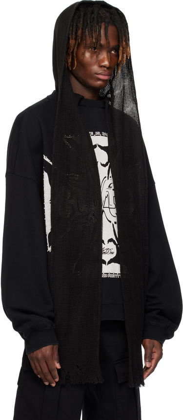 Sweatshirt We11done We11done Heart-Cross Long-Sleeved Muffler Hoodie Sort | WD-TH0-25-845-U-BK, 1