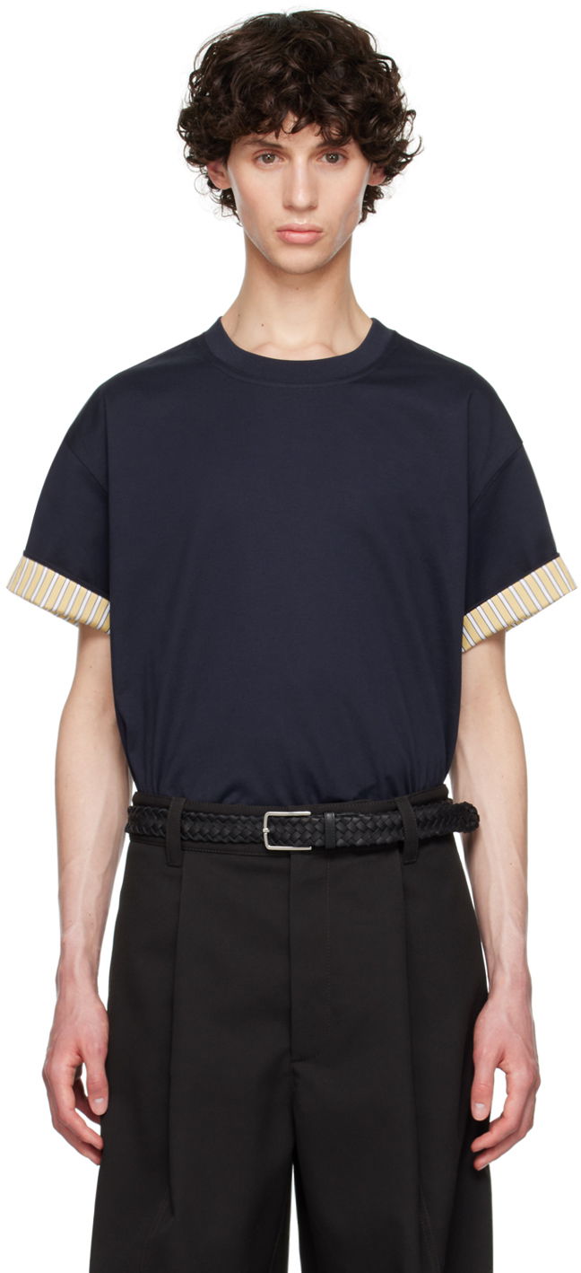 T-shirt Bottega Veneta Double Layer T-Shirt Mørkeblå | 754683 V4HQ0 4133