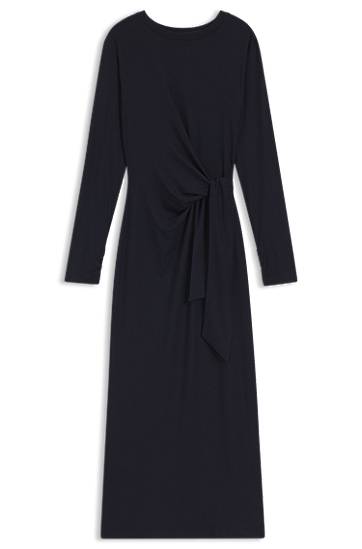 Kjole BOSS Long-sleeved Stretch-jersey Midi Dress with Knotted Waist Detail Sort | 50547821, 0