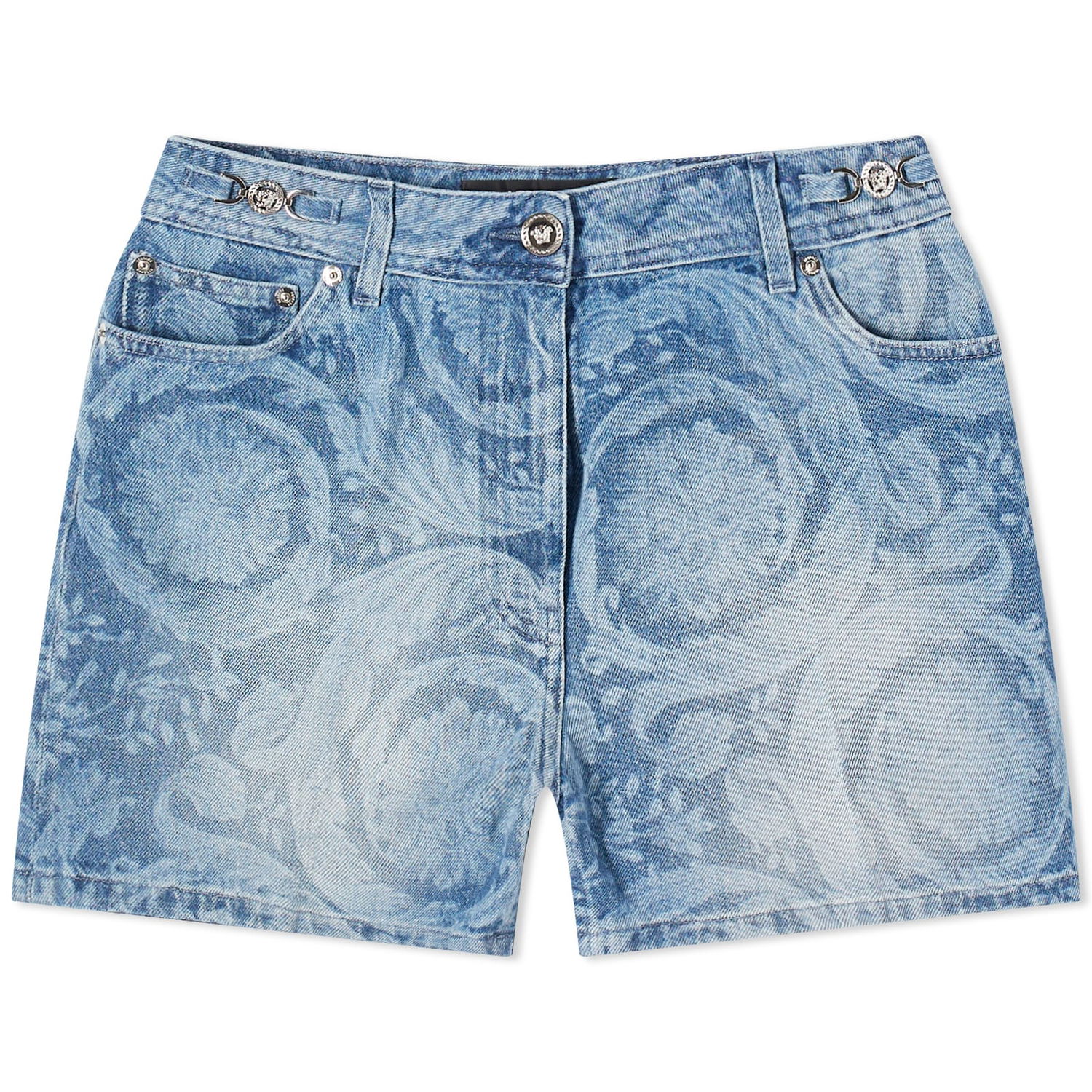 Shorts Versace Women's Baroque Print Denim Shorts Medium Blue Blå | 1013689-1A10029-1D030, 0