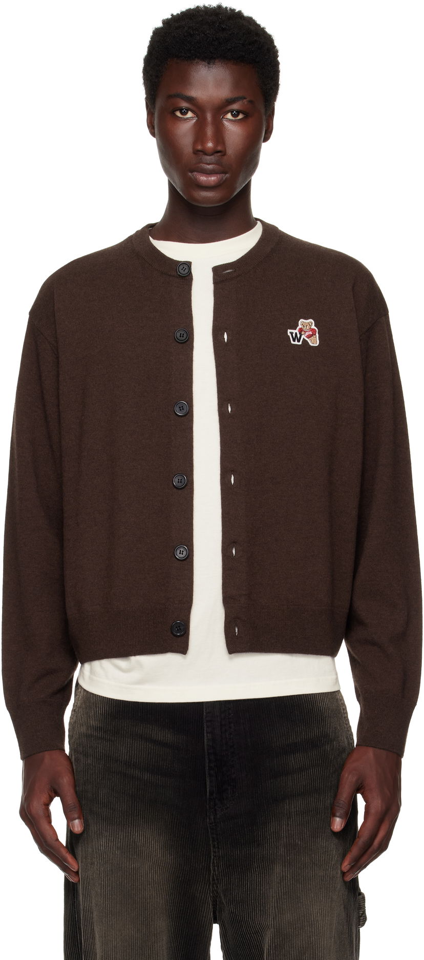 Sweater We11done We11done Single Patch Cardigan Brun | WD-KC2-25-611-U-BR