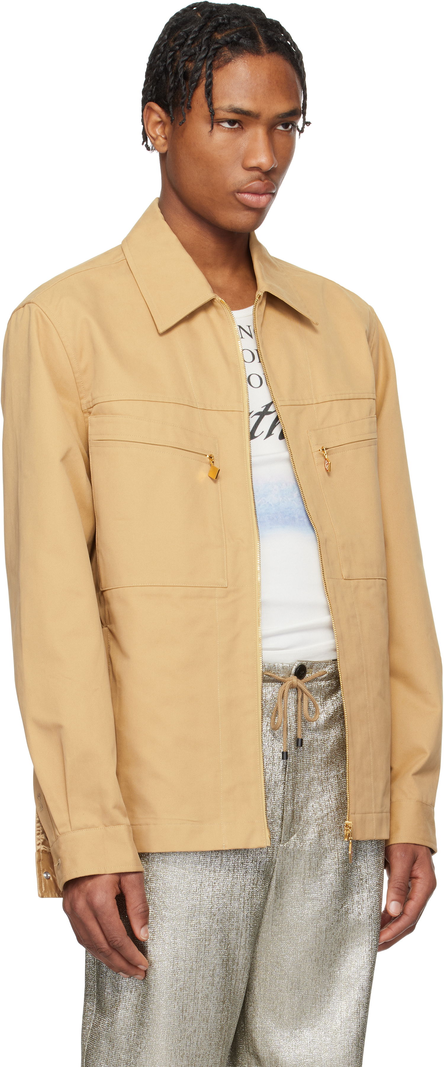 Jakke Casablanca Casablanca Zip-Up Jacket Beige | MS25-JK-341-01, 1