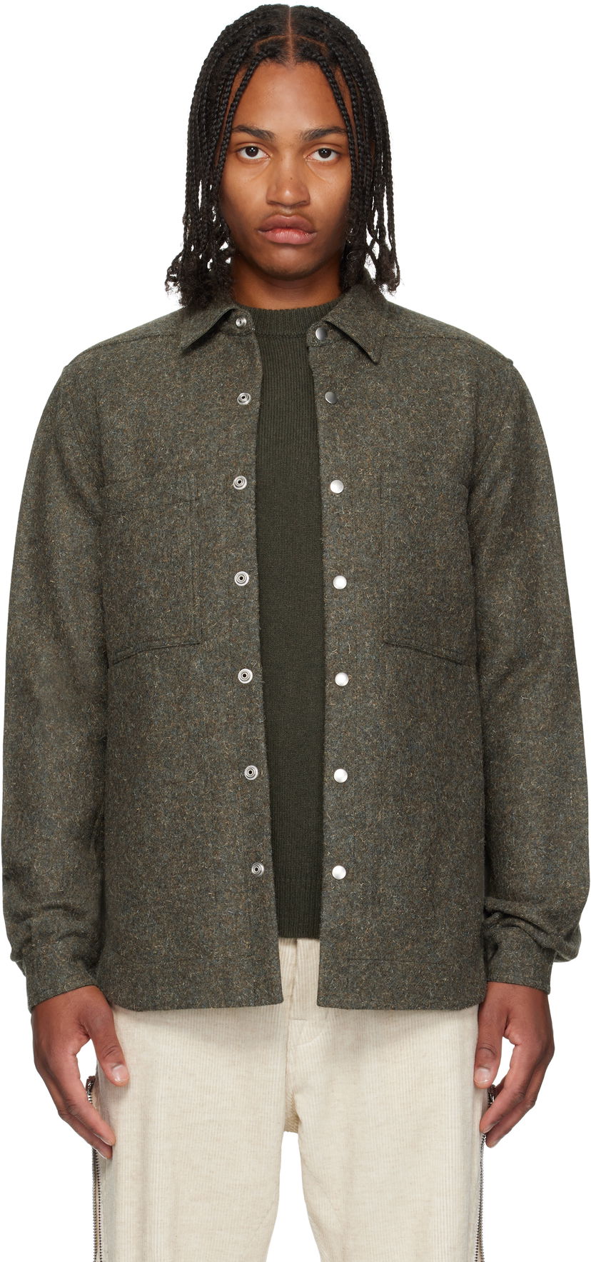 Skjorte Rick Owens Rick Owens Concordians Rugged Wool Shirt Grøn | RU02E1744 WRU