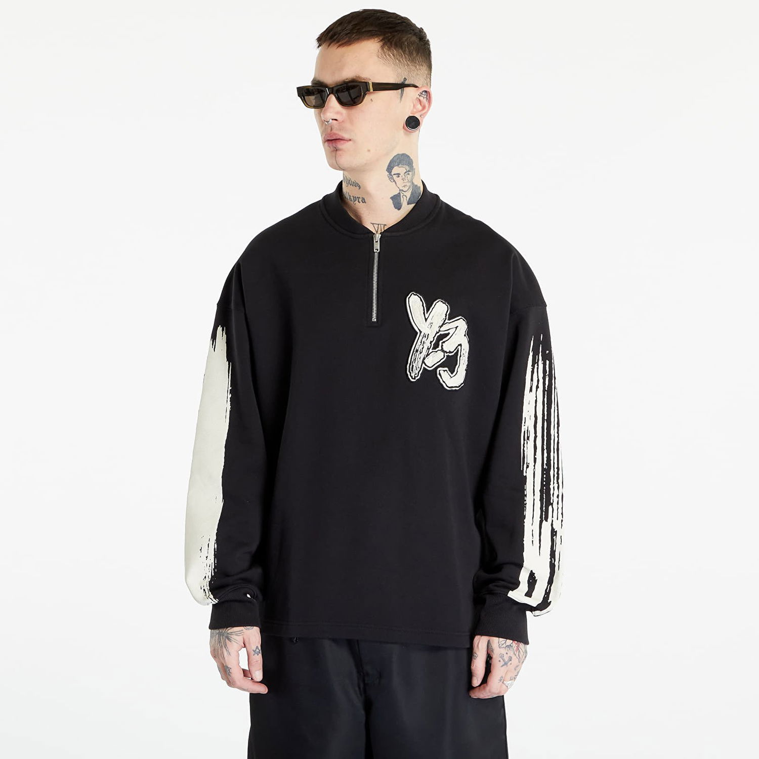 Sweatshirt Y-3 Graphic Logo French Terry Crew Sweater Sort | H44807, 0