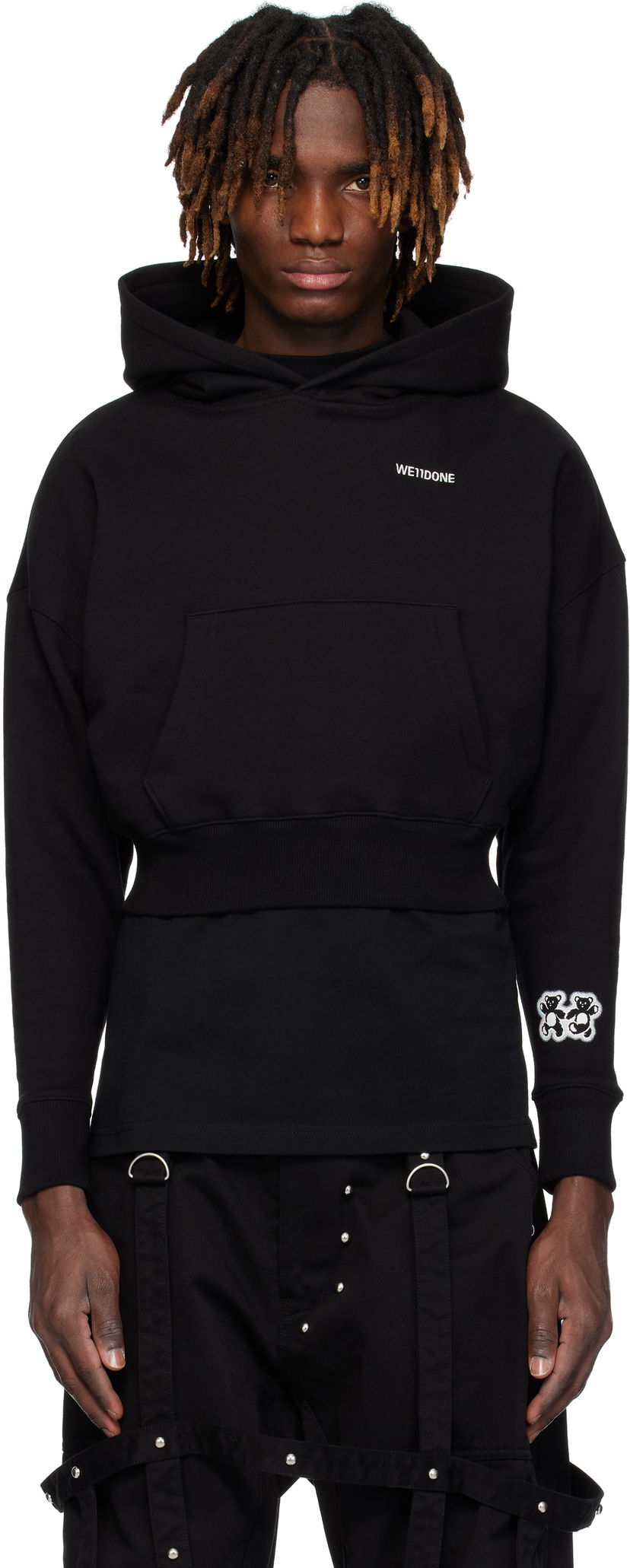 Sweatshirt We11done We11done Teddy Twins Sleeve Hoodie Sort | WD-TH0-25-841-U-BK