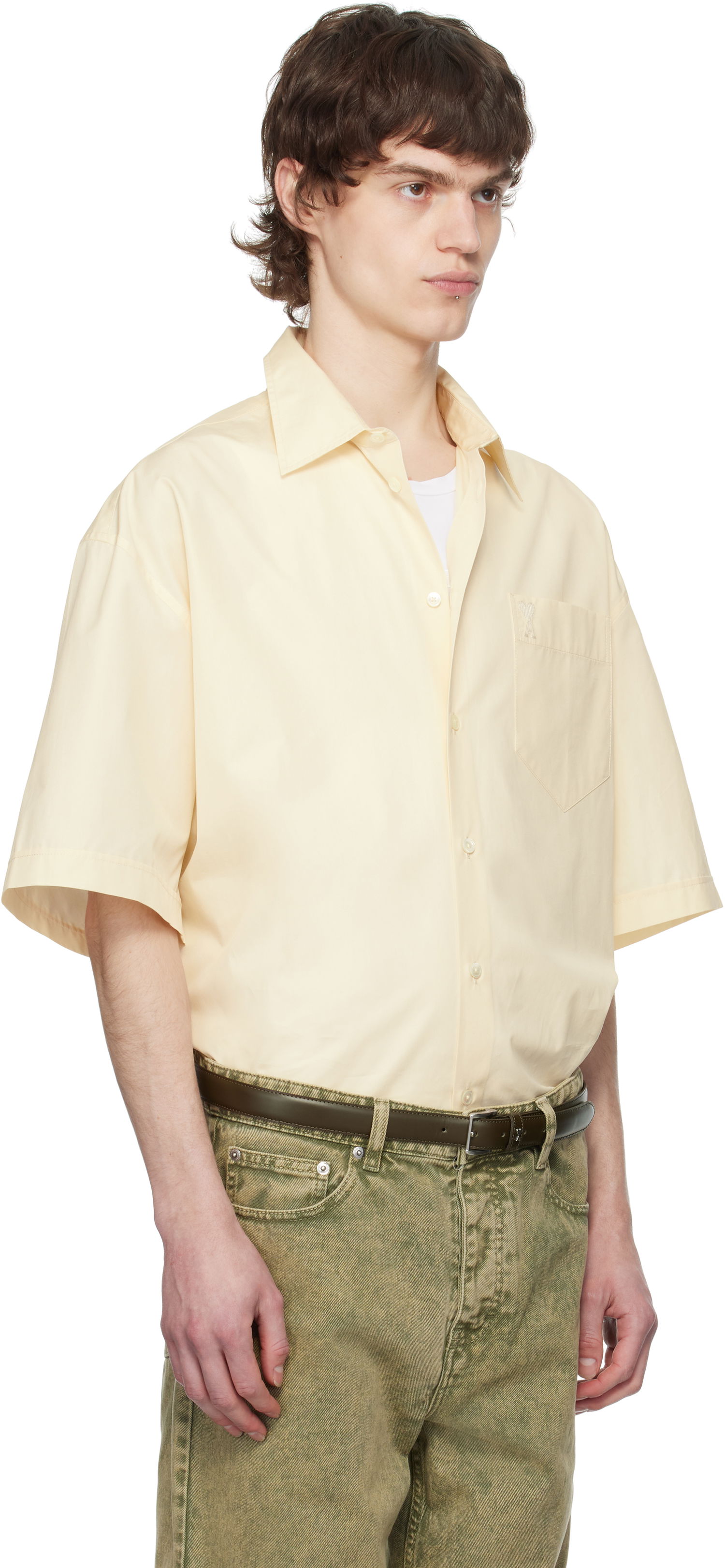 Skjorte AMI AMI Paris Boxy Fit Cotton Short Sleeve Shirt Gul | HSH240.CO0076, 1