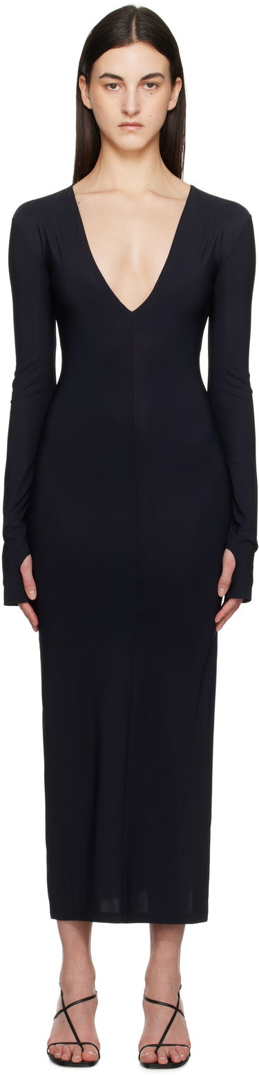 Kjole Maison Margiela MM6 Maison Margiela Jersey Plunge Maxi Dress Mørkeblå | S52DG0026 S20518, 0