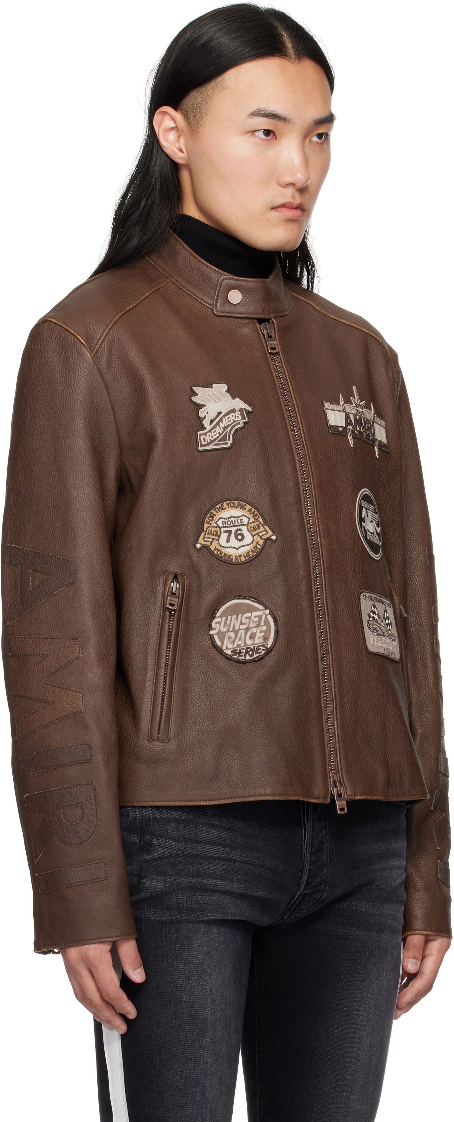 Bomberjakke AMIRI AMIRI Patch Racer Leather Jacket Brun | AMLTJT1021, 1