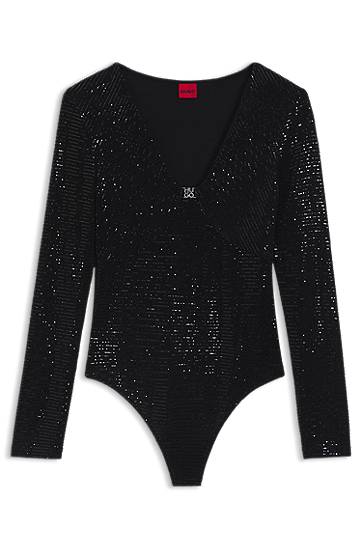 Krop BOSS Sparkling bodysuit in stretch jersey with stacked-logo trim Sort | 50546238