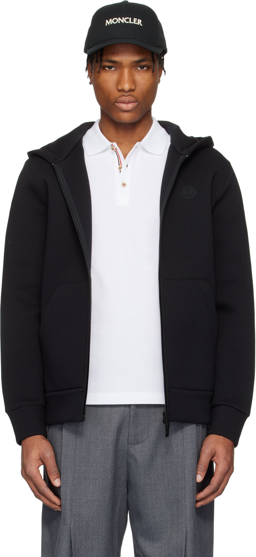 Sweatshirt Moncler Moncler Cotton & Neoprene Zip-Up Hoodie Sort | K10918G0000589ATP