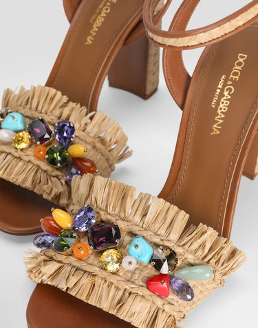 Tilbehør Dolce & Gabbana Dolce & Gabbana Frayed Raffia High-Heeled Sandals with Embellishments Beige | CR1890AM5548W059, 3