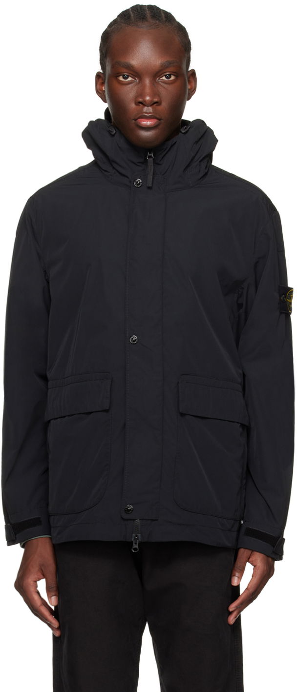 Regnfrakke Stone Island Patch Coat Sort | 801541526, 0