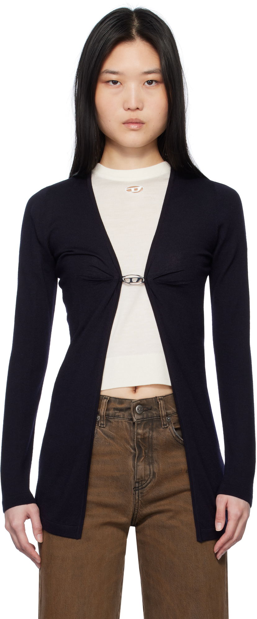 Sweater Diesel Diesel M-Pierry-Long Knit Cardigan Mørkeblå | A17452 0JQAB