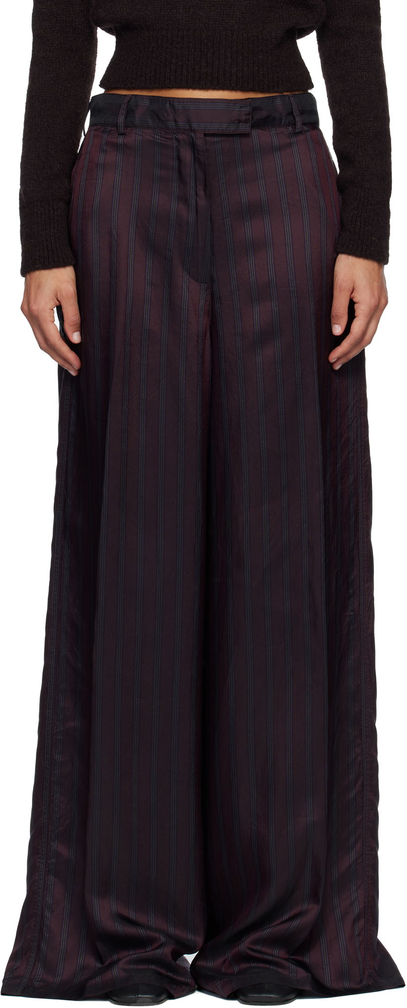 Bukser Dries Van Noten Dries Van Noten Striped Wide Leg Trousers Bourgogne | 252-010946-2267
