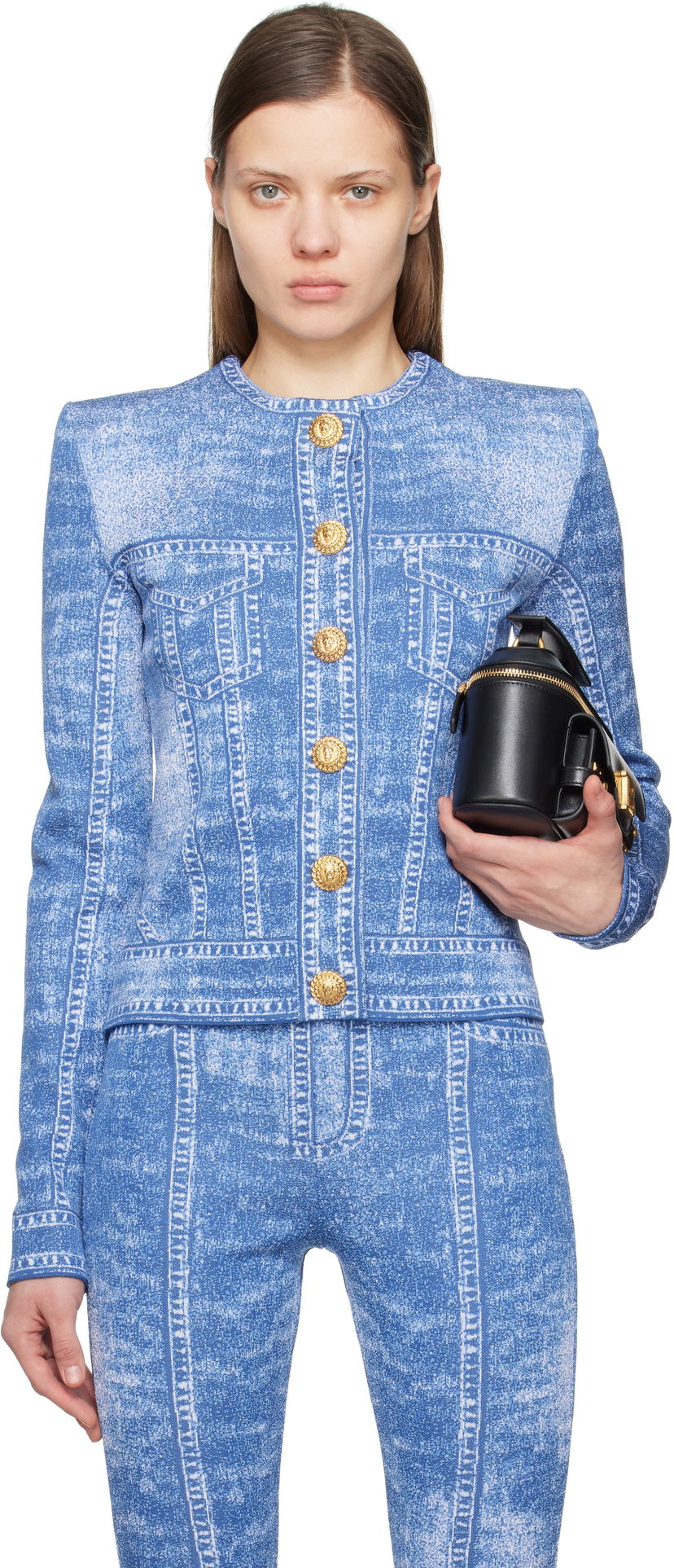 Træningsdragt Balmain Balmain Jacquard Knit Denim Cardigan Blå | EF1KL220KH80