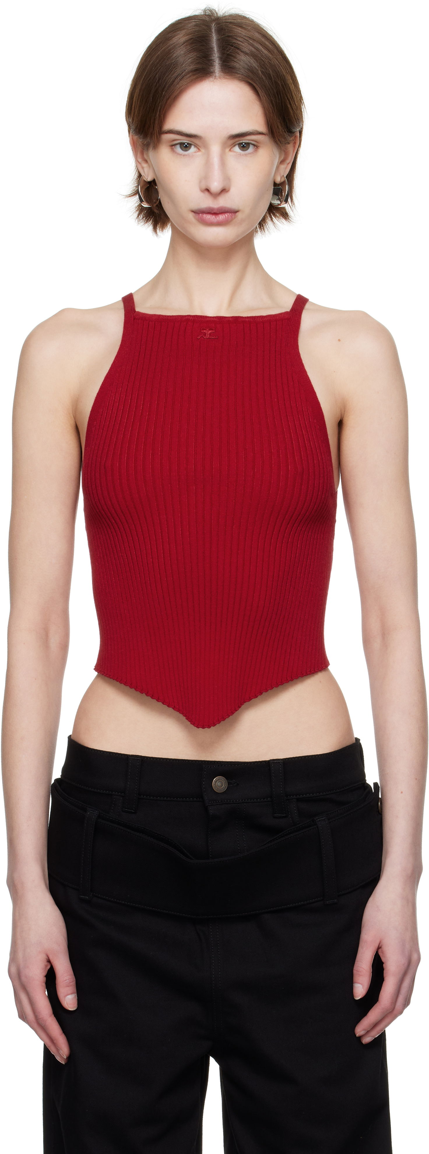 Tanktop Courrèges Courrèges Pointy Rib Knit Tank Top Rød | 125MTO042FI0001, 0