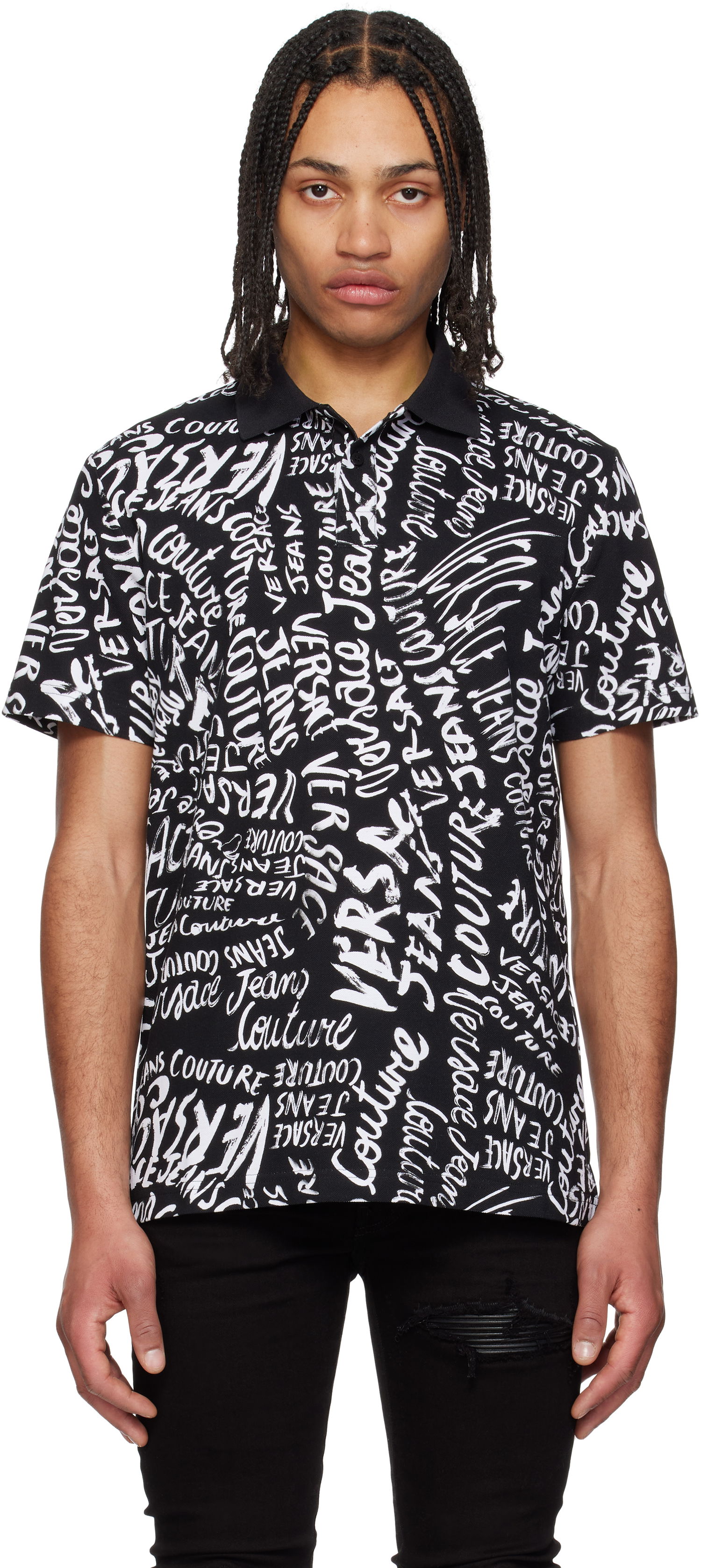 Polo skjorte Versace Versace Jeans Couture Logo Pattern Polo Sort | E78GAG6R0_EJS459, 0