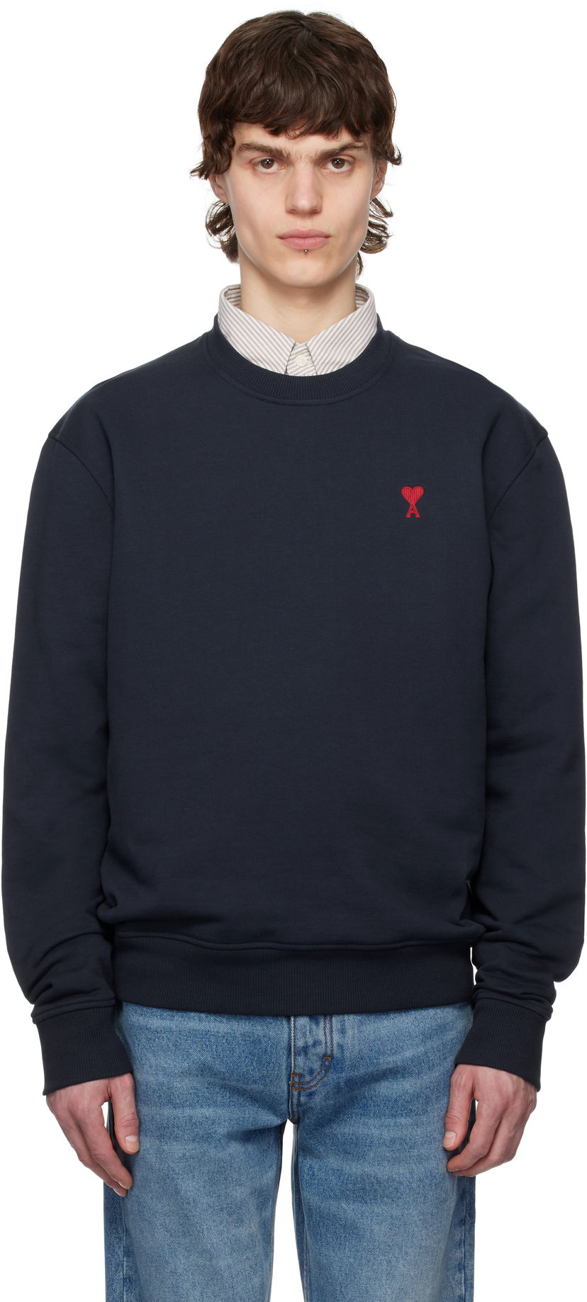Sweater AMI AMI Paris Ami de Coeur Sweatshirt Mørkeblå | BFUSW035.730