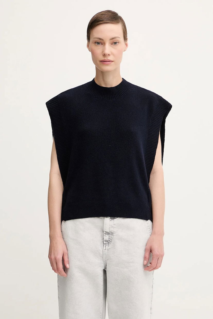 Vest A.P.C. Wool Rib-Knit Mock Neck Vest Pull Mathilde Mørkeblå | WOASA.F23430