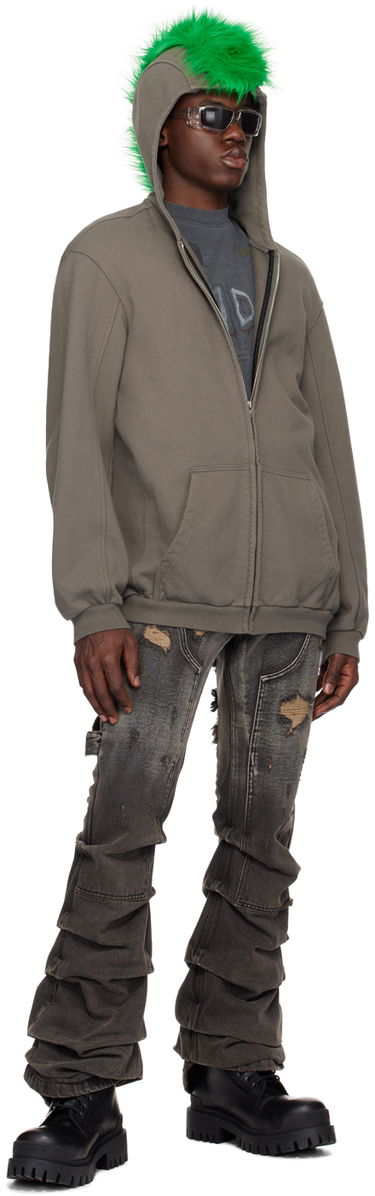 Sweatshirt We11done Faux-Fur Zip-Up Hoodie Grå | WD-TJ1-24-884-U-CH, 3