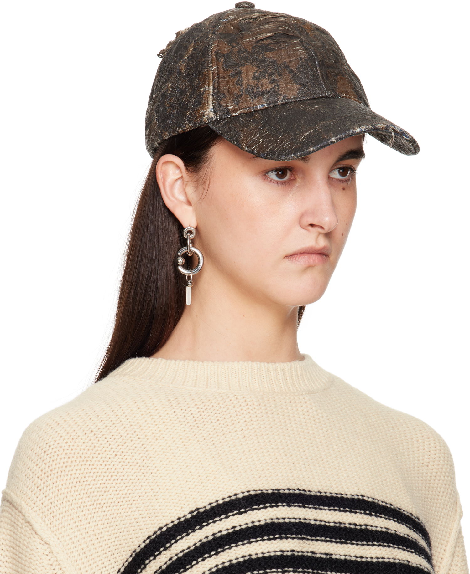 Kasket Acne Studios Acne Studios Distressed Monogram Baseball Cap Brun | C40401-, 1