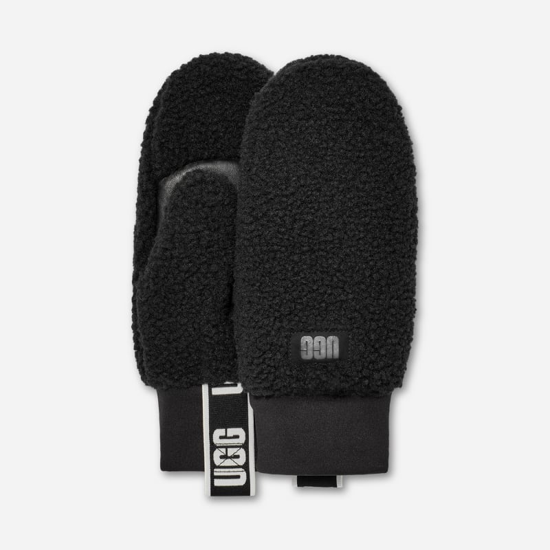 Handsker UGG Logo Tape Fleece Mittens Sort | 101099-BLK, 0