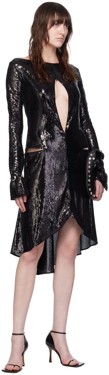 Kjole Courrèges Women's Sequin Ellipse Midi Dress Sort | 224CRO427PAI001, 3
