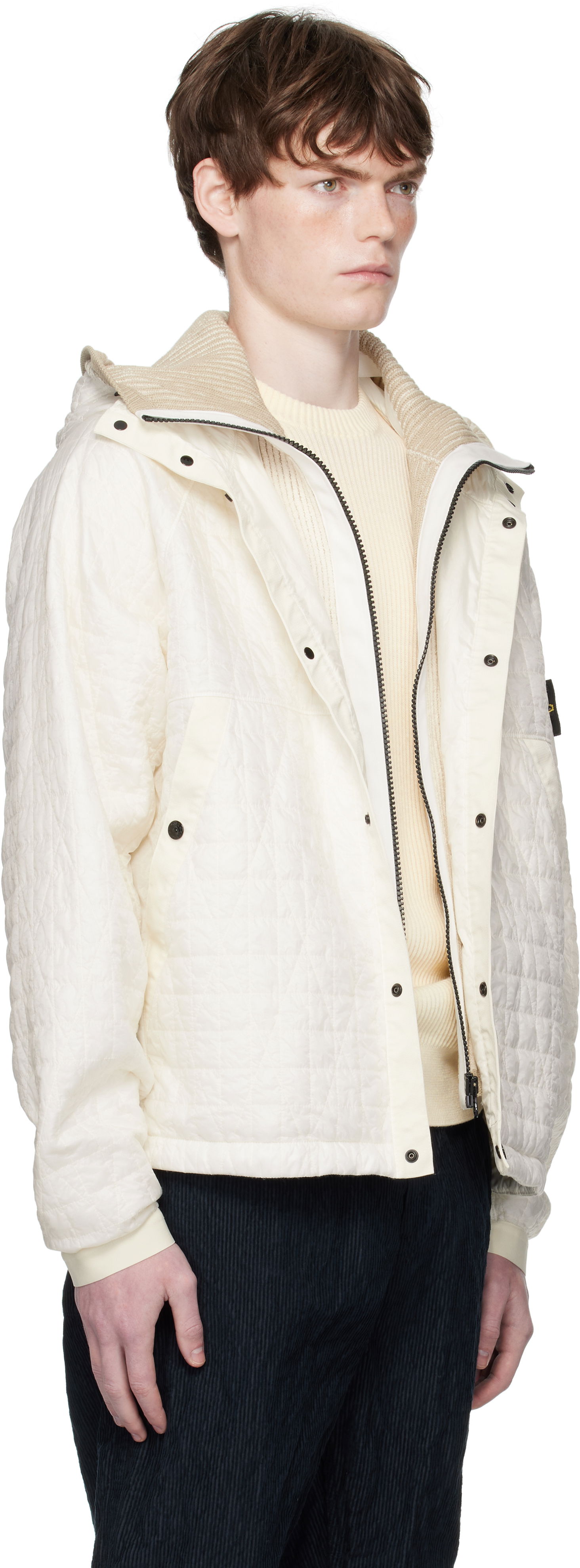 Jakke Stone Island Stone Island Quilted Crinkled Reps Hooded Jacket Hvid | K2S15 4100023 S0186, 1