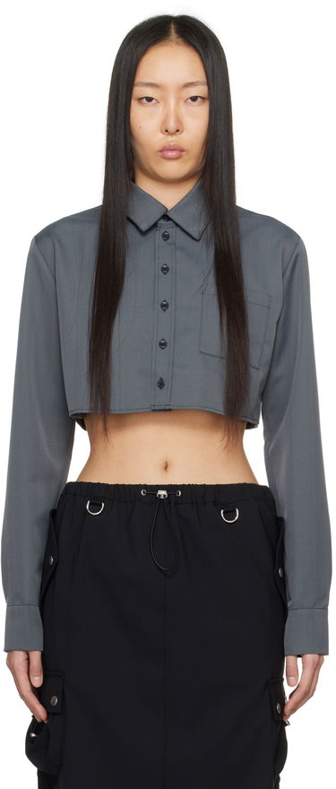 Skjorte Coperni Coperni Long Sleeve Collared Button-Up Cropped Shirt Grå | COPCH27823, 0