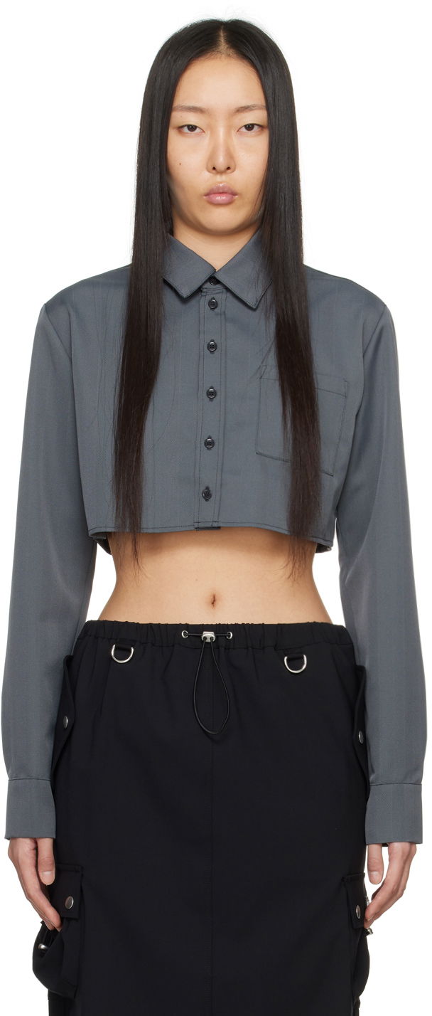 Skjorte Coperni Coperni Long Sleeve Collared Button-Up Cropped Shirt Grå | COPCH27823