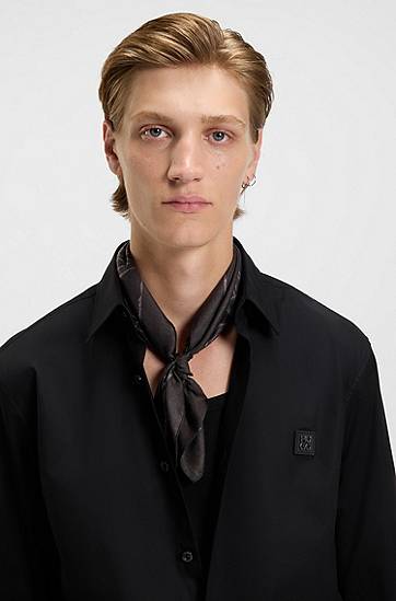 Tørklæde BOSS Silk-blend Bandana with Art Nouveau Print Sort | 50552642, 1