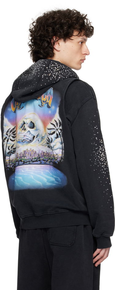Sweatshirt Casablanca Casablanca 'La Prémonition' Crystal Embellished Zip Hoodie Sort | MS25-JTP-343-01, 2