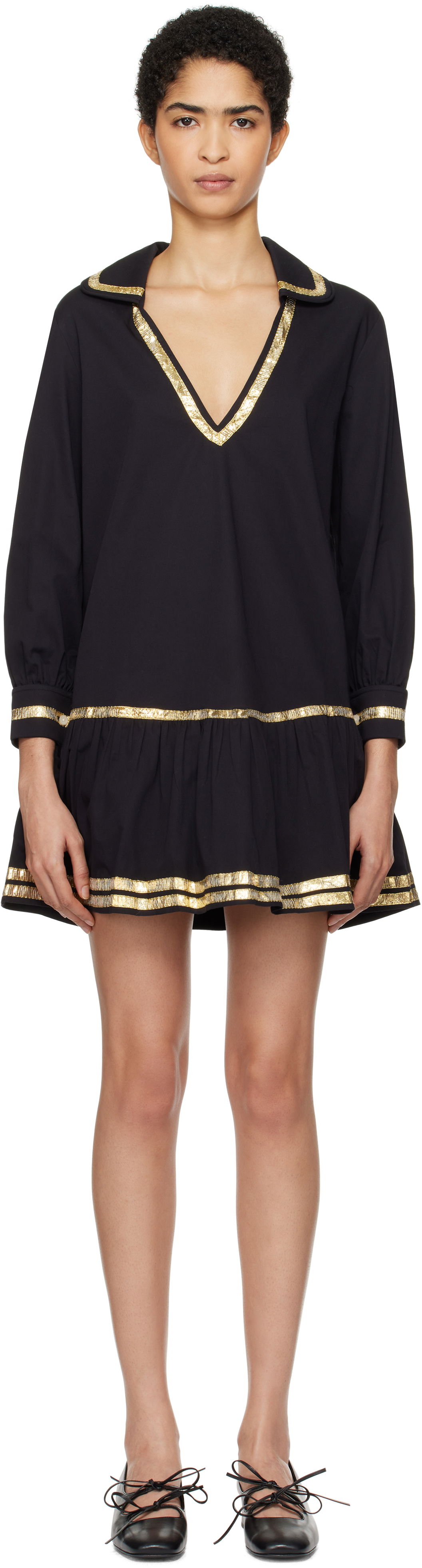 Kjole Bode Bode Tinsel Tape Minidress Sort | WRF24DR015, 0