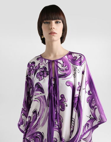 Kjole Dolce & Gabbana Dolce & Gabbana Majolica-Print Twill Caftan Dress Lilla | F6TTFTHI1S5HP5DQ, 3
