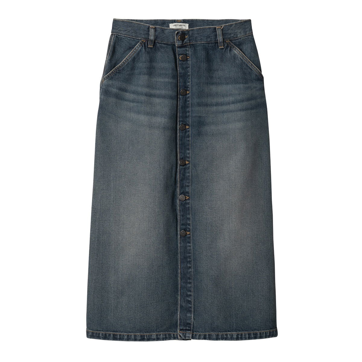 Nederdel Carhartt WIP Worn Wash Button-Front Denim Midi Skirt Blå | I034647_8, 0