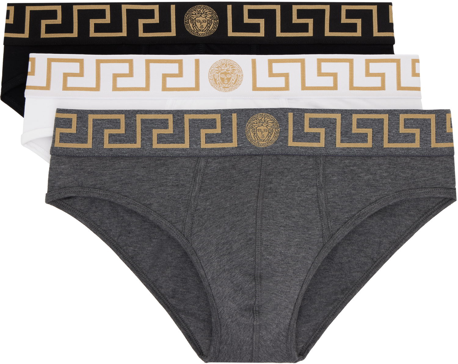 Boksere Versace Three-Pack Briefs With Greca Border Grå | AU10327_1A10011, 0