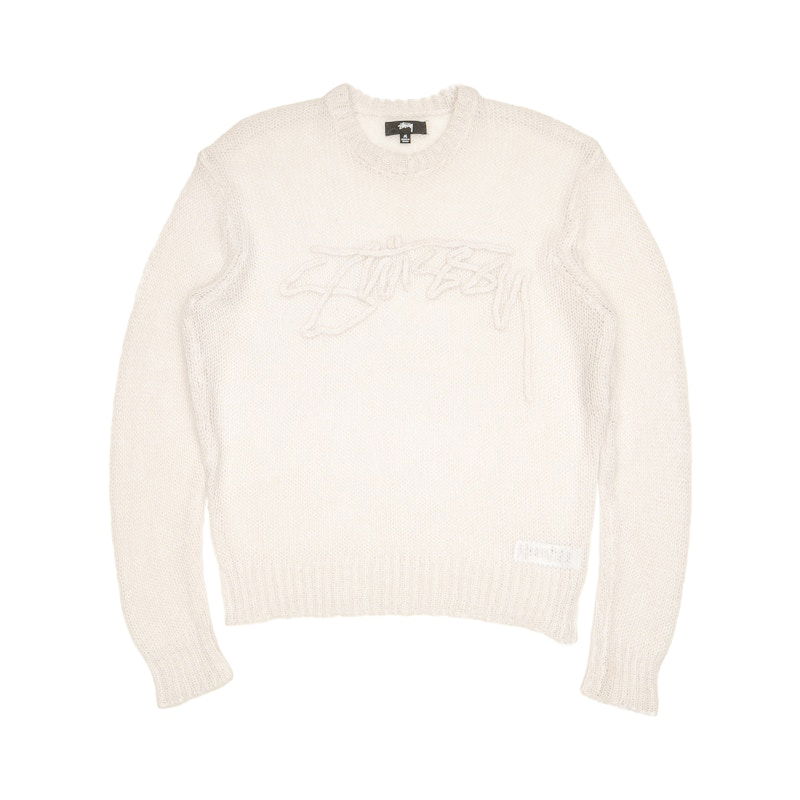 Sweater Stüssy Loose Knit Logo Sweater Hvid | 117180_BONE
