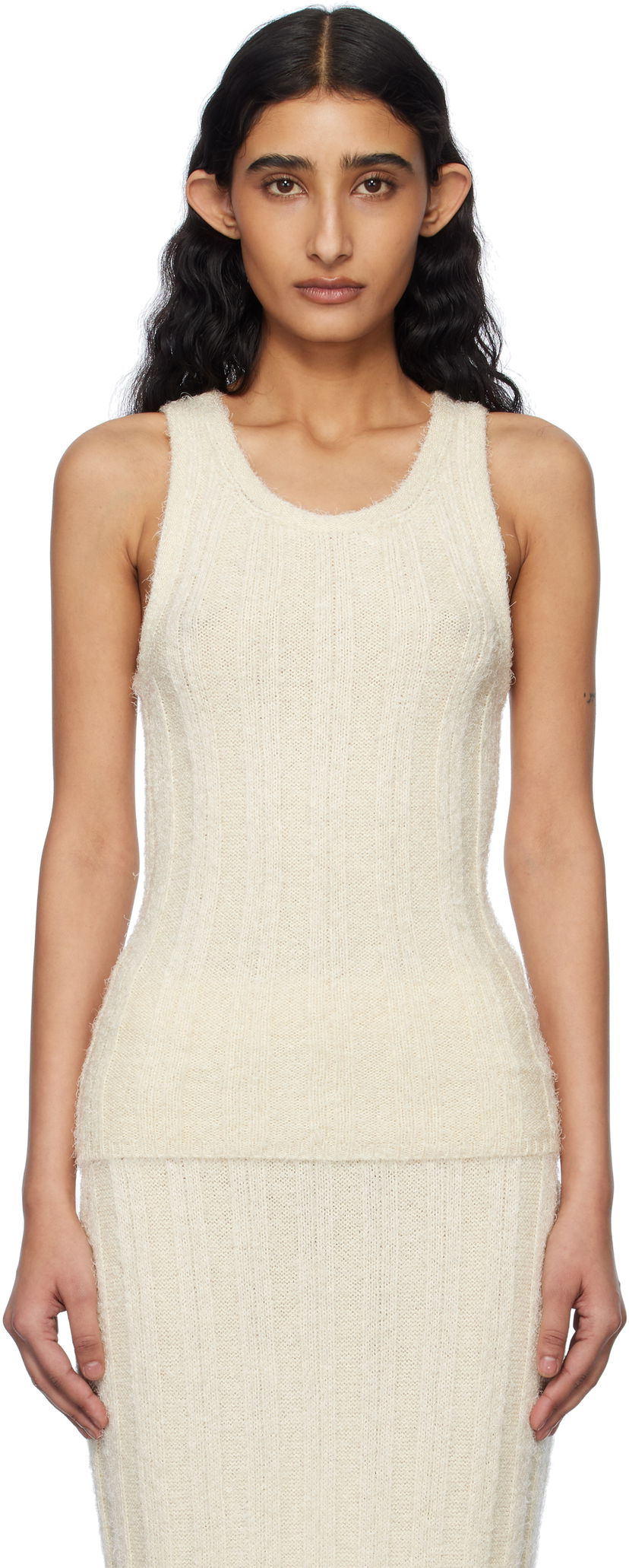 Tanktop Khaite KHAITE Lena Knit Tank Top Beige | 9744309