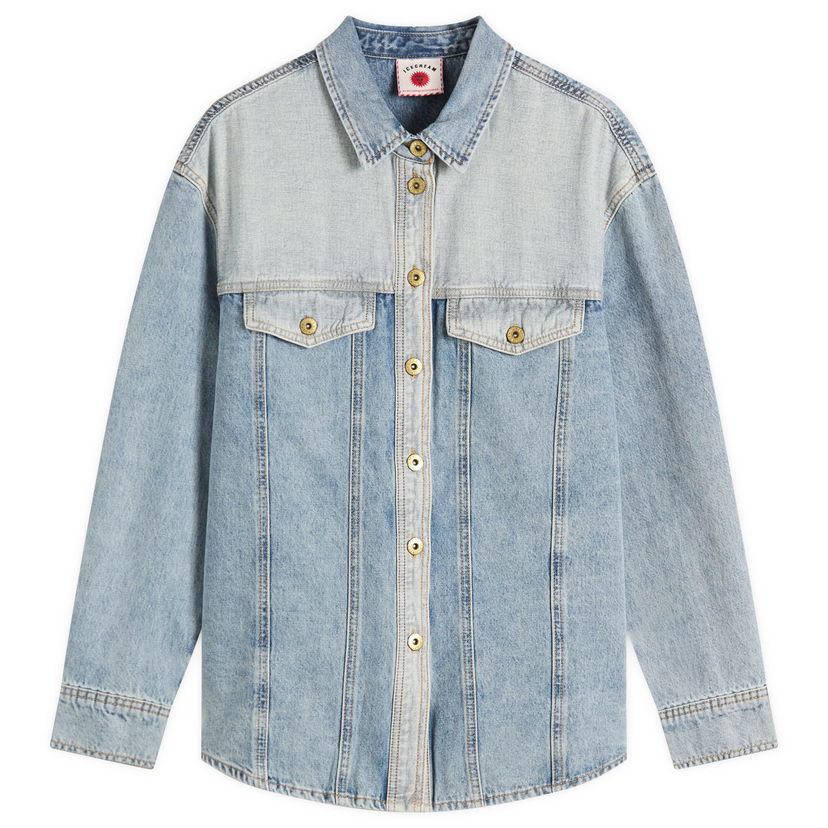 Skjorte BBC IceCream ICECREAM Appliqué Running Dog Denim Shirt, Size Large Blå | ICWW25304-LBL
