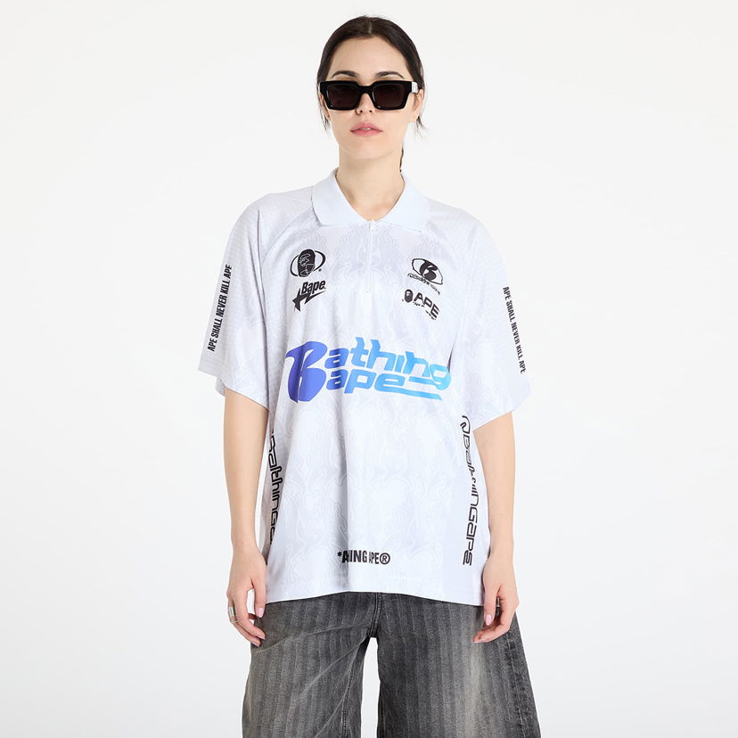 Polo skjorte BAPE A BATHING APE Flame Pattern Overall Print Half Zip Relax Fit Polo Shirt Hvid | 001POL301304MWHT