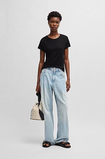 T-shirt BOSS BOSS Linen T-Shirt with Gathered Back Sort | 50540431, 1