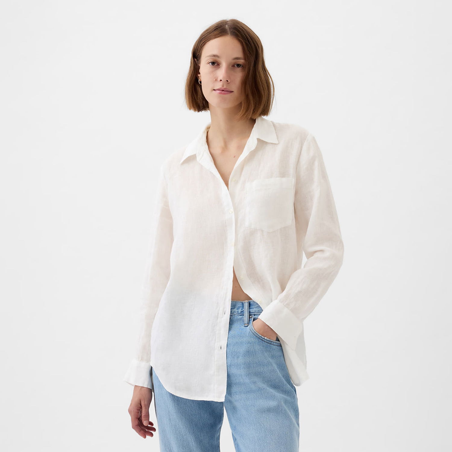 Skjorte GAP Linen Boyfriend Shirt New Off White Hvid | 875983-03, 0