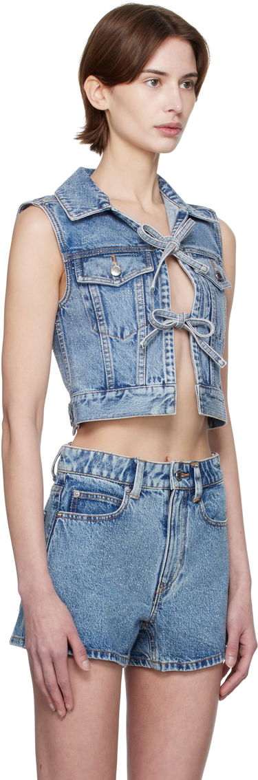 Vest Alexander Wang Alexander Wang Clear Bead Hotfix Cropped Denim Vest Blå | 1WC1251603, 1