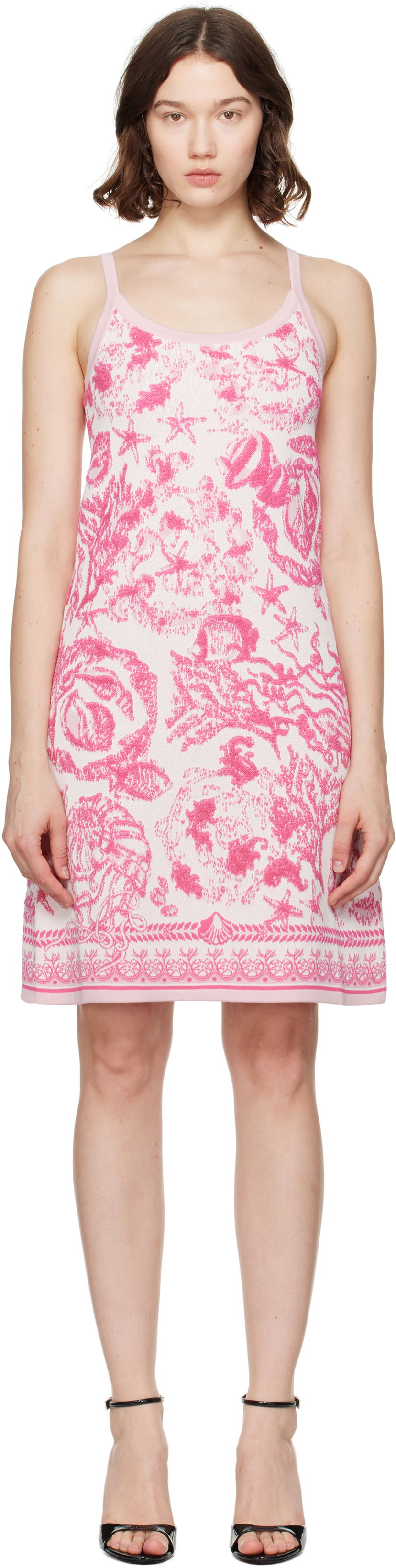 Kjole Versace Versace Underwater Barocco A-Line Knit Minidress Lyserød | 1020361_1A14732