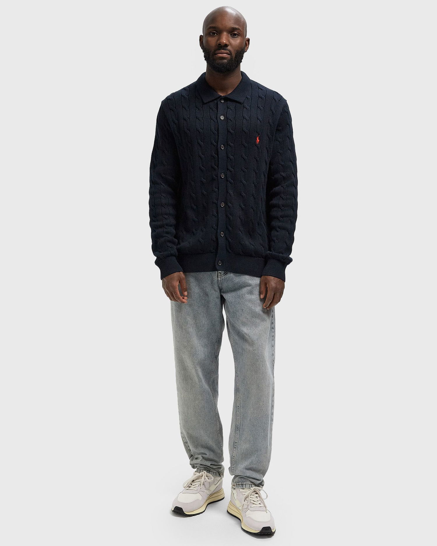 Sweater Polo by Ralph Lauren Collared Cable-Knit Button-Front Cardigan Mørkeblå | 710979114002, 1