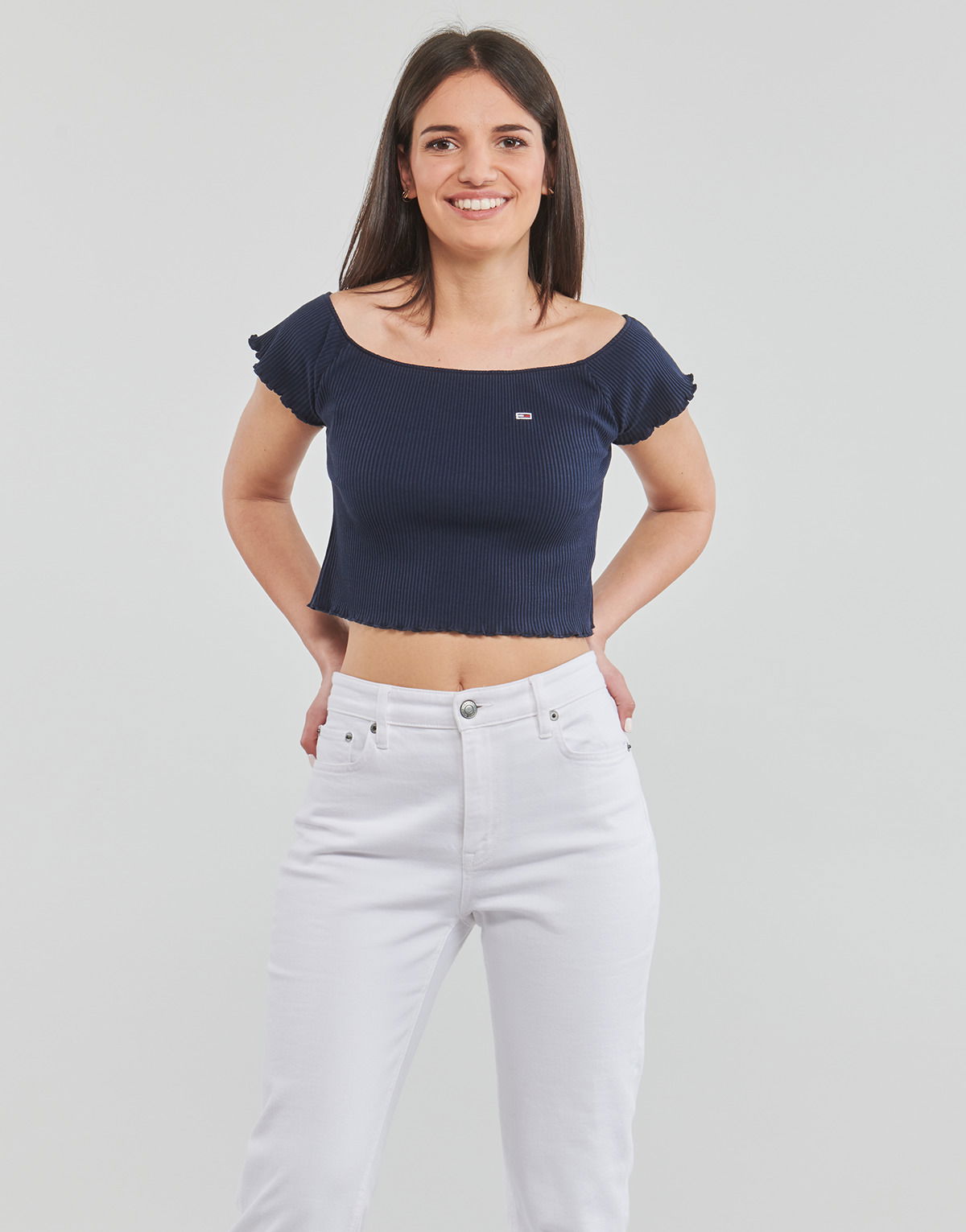 Crop top Tommy Hilfiger CROP RIB OFF SHOULDER TOP Mørkeblå | DW0DW12599C87, 1