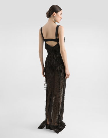 Kjole Dolce & Gabbana Dolce & Gabbana Long Marquisette Dress with Sequined Fringe Sort | F6TPAZGDC1EN0000, 2