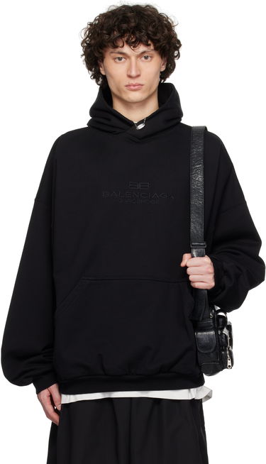 Sweatshirt Balenciaga BB Garderobe Large Fit Hoodie Sort | 813406TRVW1, 0