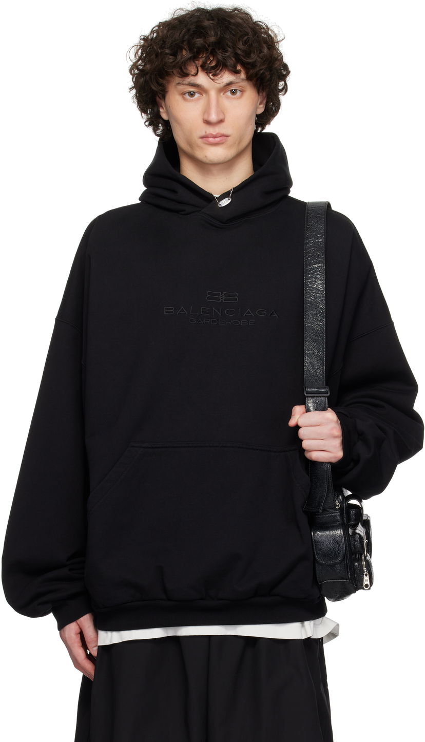 Sweatshirt Balenciaga BB Garderobe Large Fit Hoodie Sort | 813406TRVW1